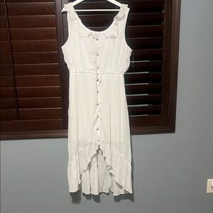 Luxology Cream High-Low Button Dress